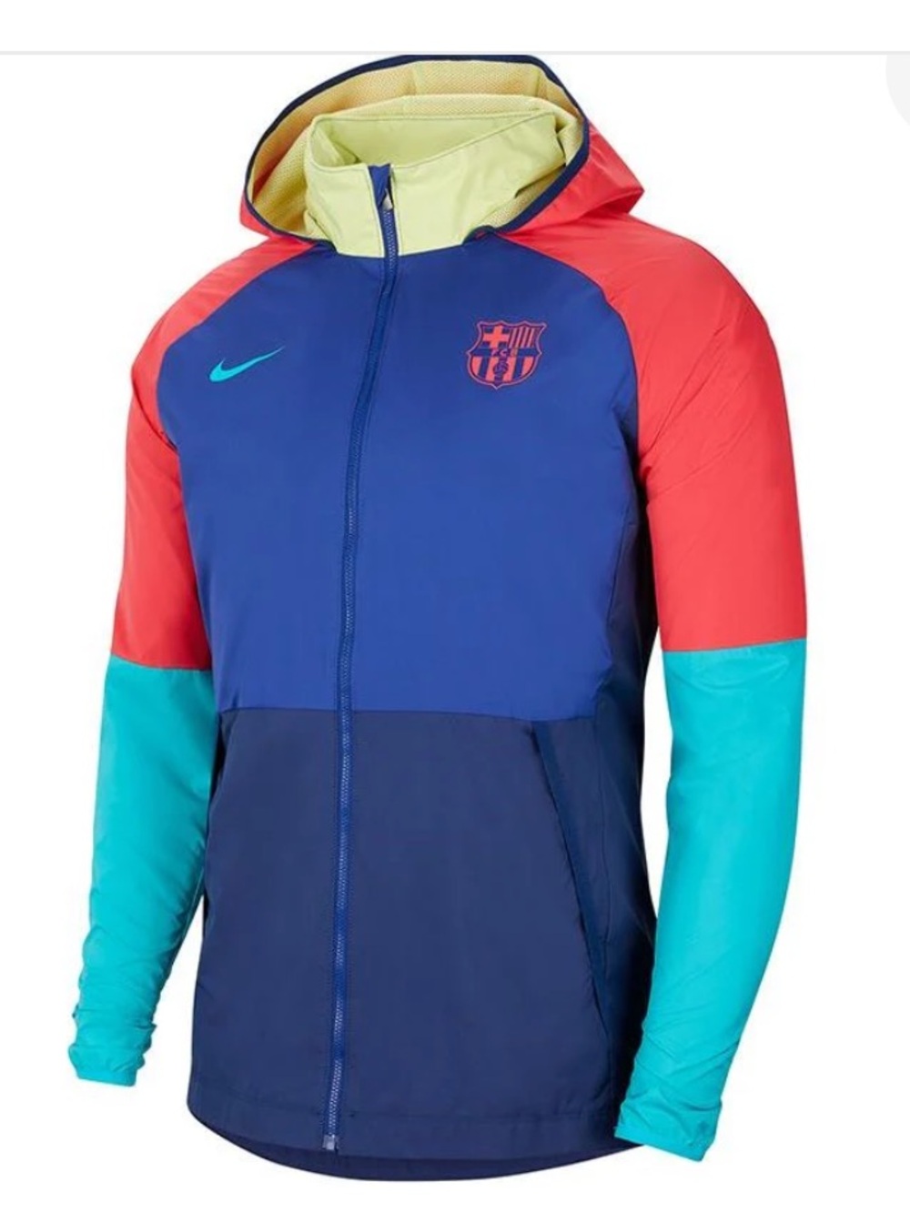 Nike Men's FC Barcelona Colorblock Windbreaker Jacket - Blue, Red, Teal